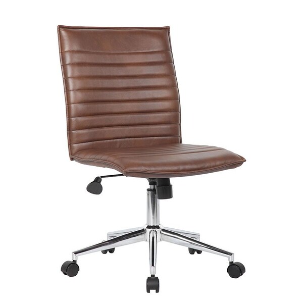 Boss Office Products Task Chair, Armless in Brown Vinyl, Chrome Base - B9534C-BN