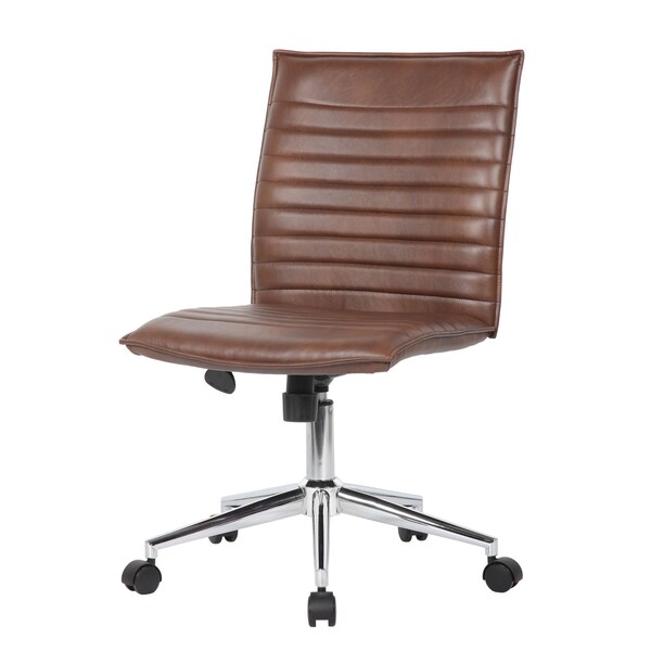 Boss Office Products Task Chair, Armless in Brown Vinyl, Chrome Base - B9534C-BN
