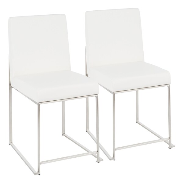 Lumisource High Back Fuji Chair in Stainless Steel, White Faux Leather, PK 2 - DC-HBFUJI SSW2