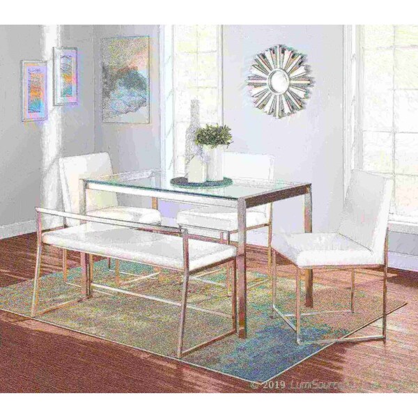 Lumisource High Back Fuji Chair in Stainless Steel, White Faux Leather, PK 2 - DC-HBFUJI SSW2