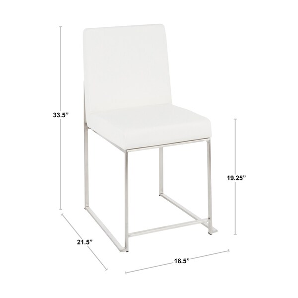 Lumisource High Back Fuji Chair in Stainless Steel, White Faux Leather, PK 2 - DC-HBFUJI SSW2