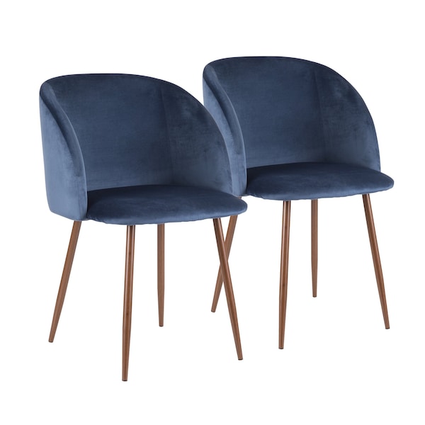 Lumisource Fran Dining Chair in Walnut and Blue Velvet, PK 2 - CH-FRAN WL+BU2