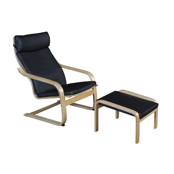 Niche Mia Bentwood Reclining Chair & Ottoman, Natural & Black Leather - N2050LNTBK