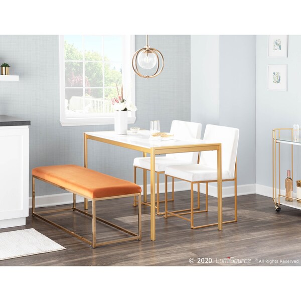 Lumisource High Back Fuji Dining Chair in Gold and White Velvet, PK 2 - DC-HBFUJI AUVW2