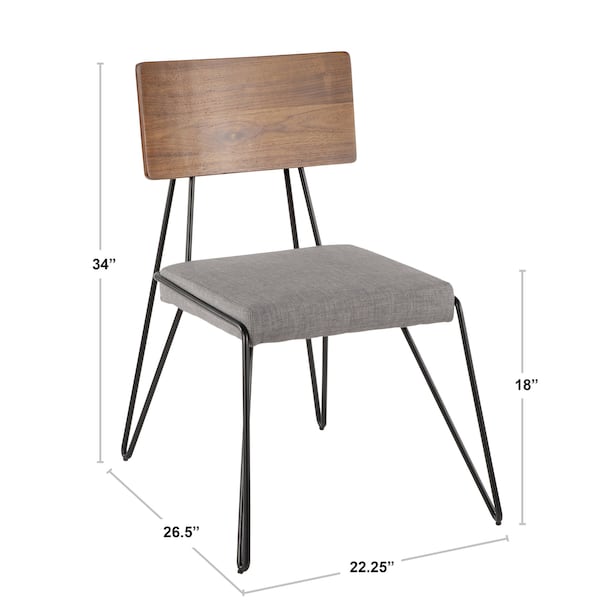 Lumisource Loft Chair in Grey Fabric and Walnut Wood Accent, PK 2 - CH-LOFT BK+GY2