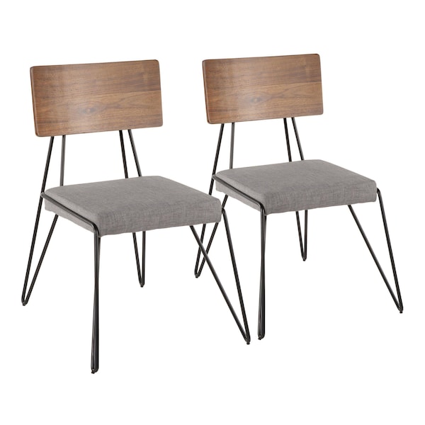 Lumisource Loft Chair in Grey Fabric and Walnut Wood Accent, PK 2 - CH-LOFT BK+GY2
