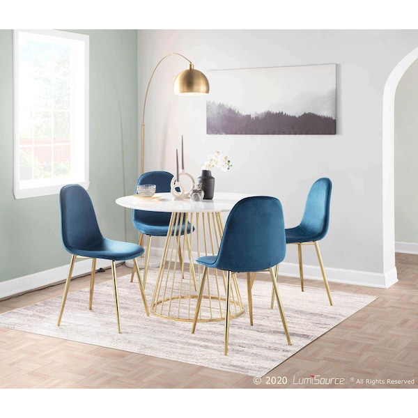 Lumisource Pebble Chair in Gold Steel and Blue Velvet, PK 2 - CH-PEBBLE AUVBU2