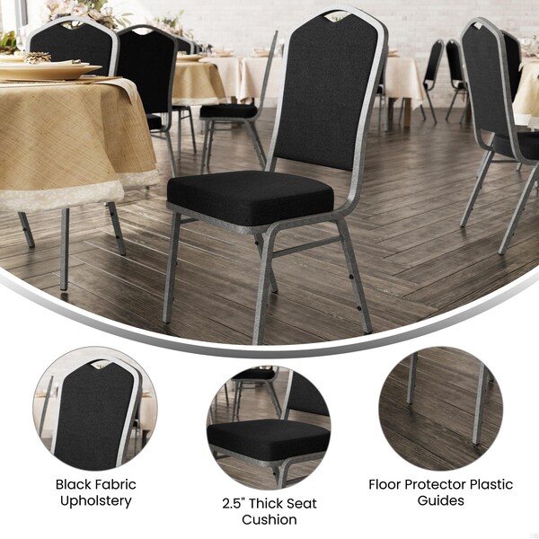 Flash Furniture HERCULES Series Crown Back Stacking Banquet Chair in Black Fabric - Silver Vein Frame - FD-C01-SILVERVEIN-BK-BK-GG