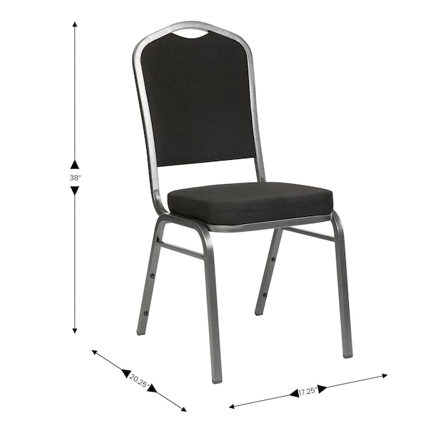 Flash Furniture HERCULES Series Crown Back Stacking Banquet Chair in Black Fabric - Silver Vein Frame - FD-C01-SILVERVEIN-BK-BK-GG
