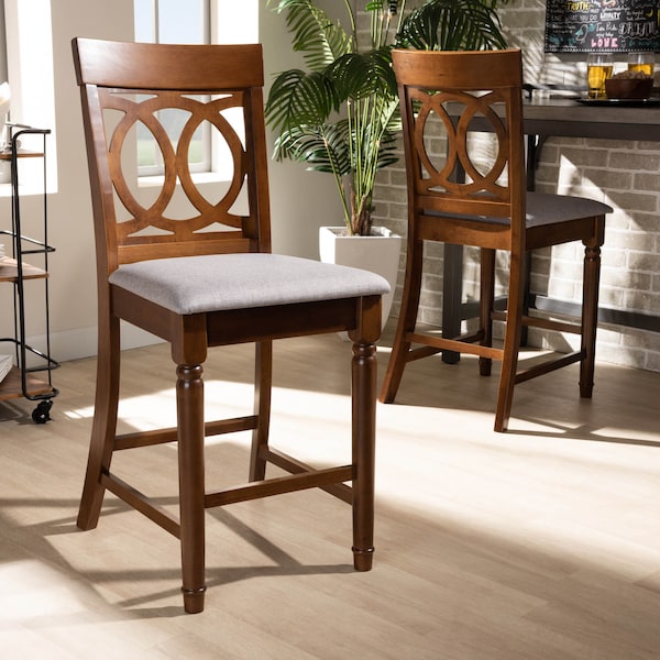 Baxton Studio Violet Grey Upholstered and Walnut Wood 2-Piece Pub Chair Set - 167-9891