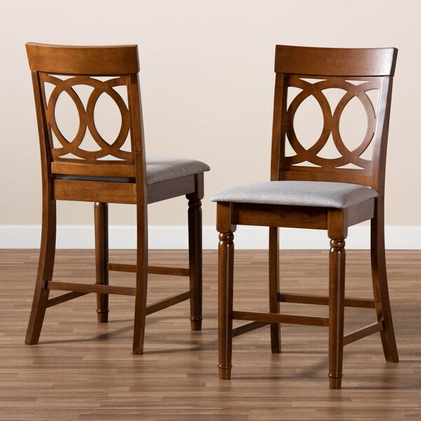 Baxton Studio Violet Grey Upholstered and Walnut Wood 2-Piece Pub Chair Set - 167-9891