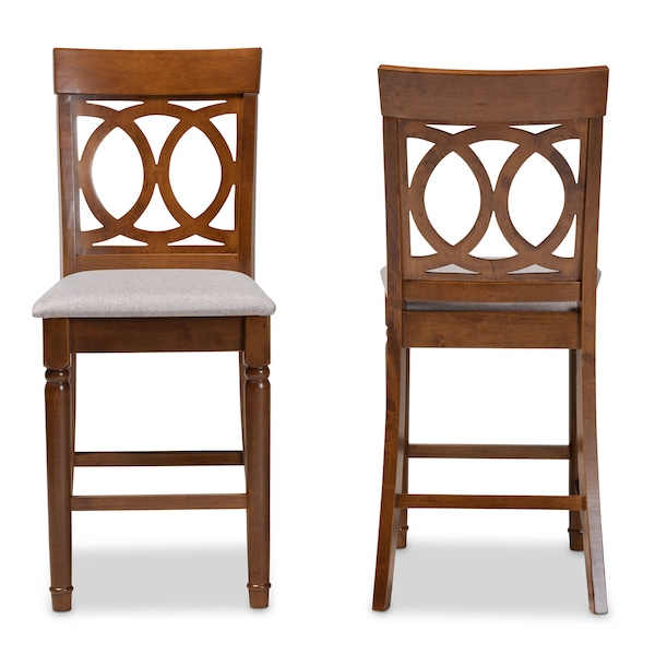 Baxton Studio Violet Grey Upholstered and Walnut Wood 2-Piece Pub Chair Set - 167-9891