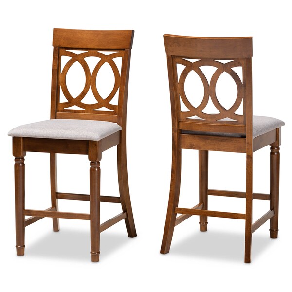 Baxton Studio Violet Grey Upholstered and Walnut Wood 2-Piece Pub Chair Set - 167-9891
