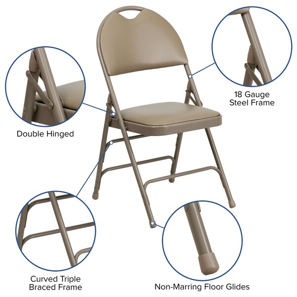 Flash Furniture Beige Vinyl Folding Chair - 4-HA-MC705AV-3-BGE-GG