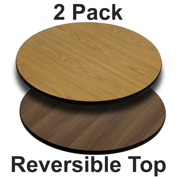 Flash Furniture Round Reversible Top, Natural/Walnut, 42" - 2-XU-RD-42-WNT-GG