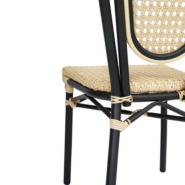 Flash Furniture Cannes Thonet French Bistro Stacking Chair, Natural PE Cane Rattan and Black Aluminum Frame, 2PK - 2-SDA-AD642110-1-NAT-BK-GG