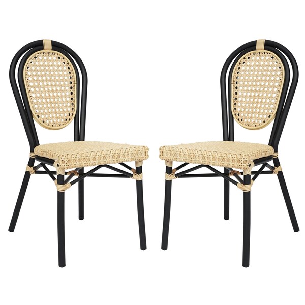 Flash Furniture Cannes Thonet French Bistro Stacking Chair, Natural PE Cane Rattan and Black Aluminum Frame, 2PK - 2-SDA-AD642110-1-NAT-BK-GG