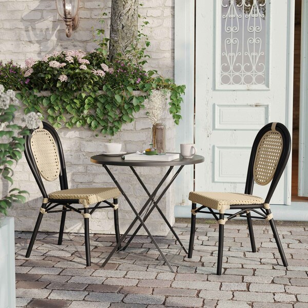 Flash Furniture Cannes Thonet French Bistro Stacking Chair, Natural PE Cane Rattan and Black Aluminum Frame, 2PK - 2-SDA-AD642110-1-NAT-BK-GG