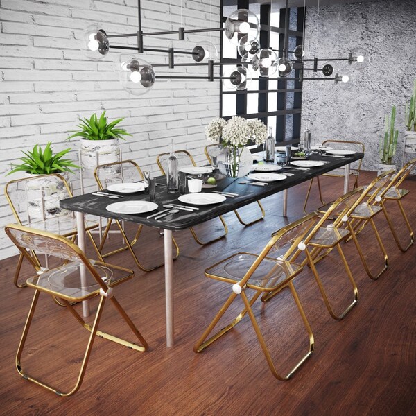 Leisuremod Lawrence Acrylic Folding Chair with Gold Metal Frame, Tangerine, 2PK - LFG19OR2