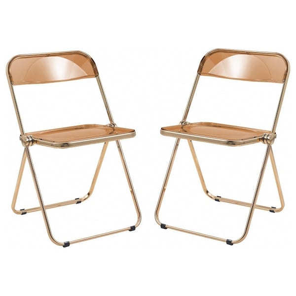 Leisuremod Lawrence Acrylic Folding Chair with Gold Metal Frame, Tangerine, 2PK - LFG19OR2