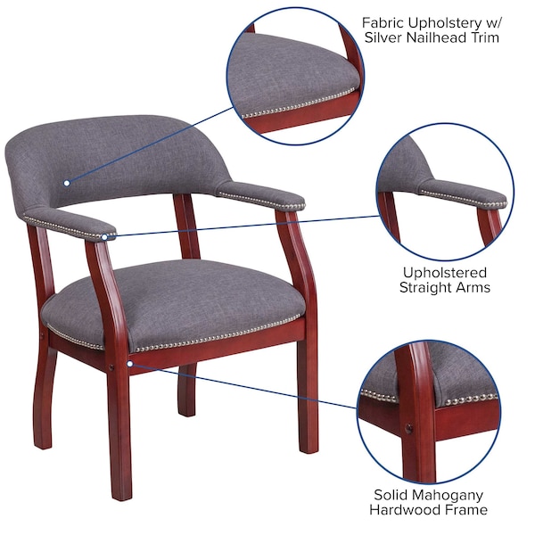 Flash Furniture Traditional Luxurious Conference Chair, Wood Back, 24 in W 27" L 31-1/2" H, Upholstered Straight - B-Z105-GY-GG