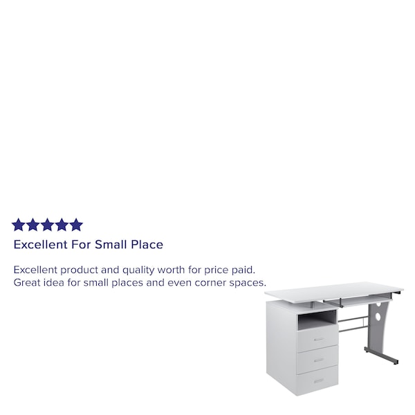 Flash Furniture White Desk with Three Drawer Pedestal an - NAN-WK-008-WH-GG
