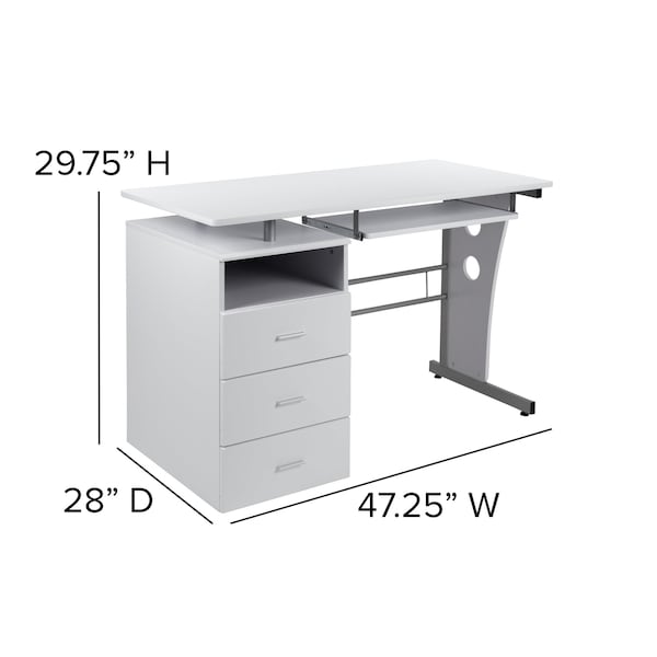 Flash Furniture White Desk with Three Drawer Pedestal an - NAN-WK-008-WH-GG