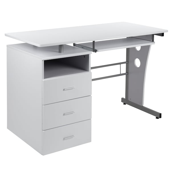 Flash Furniture White Desk with Three Drawer Pedestal an - NAN-WK-008-WH-GG