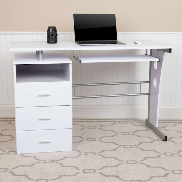 Flash Furniture White Desk with Three Drawer Pedestal an - NAN-WK-008-WH-GG