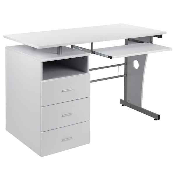 Flash Furniture White Desk with Three Drawer Pedestal an - NAN-WK-008-WH-GG