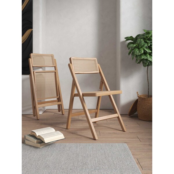 Manhattan Comfort Pullman Folding Dining Chair in Nature Cane- Set of 2 - DCCA08-NA