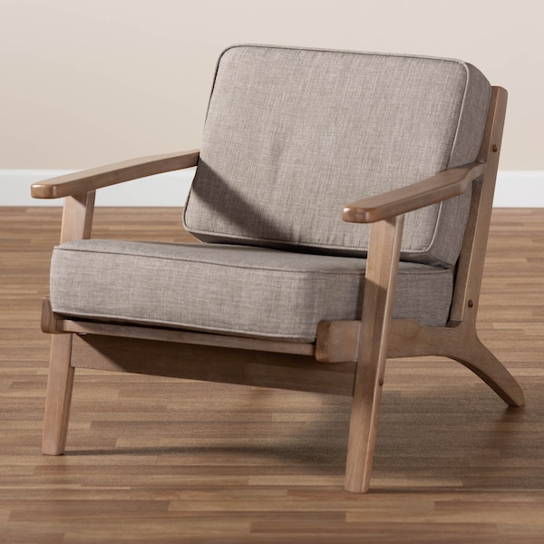 Baxton Studio Sigrid Light Grey Upholstered Antique Oak Finished Wood Armchair - 162-10566