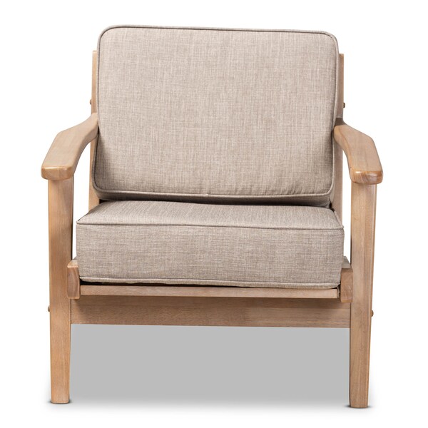 Baxton Studio Sigrid Light Grey Upholstered Antique Oak Finished Wood Armchair - 162-10566