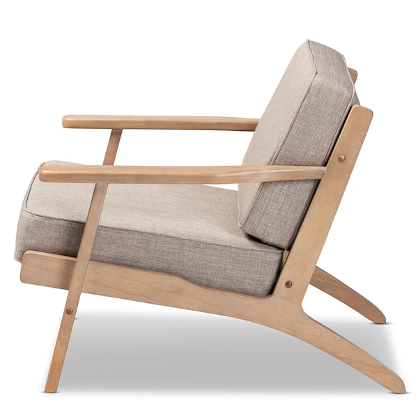 Baxton Studio Sigrid Light Grey Upholstered Antique Oak Finished Wood Armchair - 162-10566