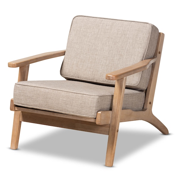 Baxton Studio Sigrid Light Grey Upholstered Antique Oak Finished Wood Armchair - 162-10566