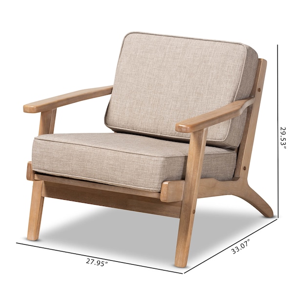 Baxton Studio Sigrid Light Grey Upholstered Antique Oak Finished Wood Armchair - 162-10566