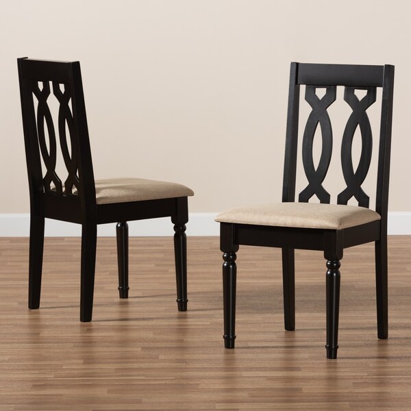 Baxton Studio Cherese Modern and Contemporary Sand Fabric and Dark Brown Finished Wood 2-Piece Dining Chair Set - 174-10539-ZORO
