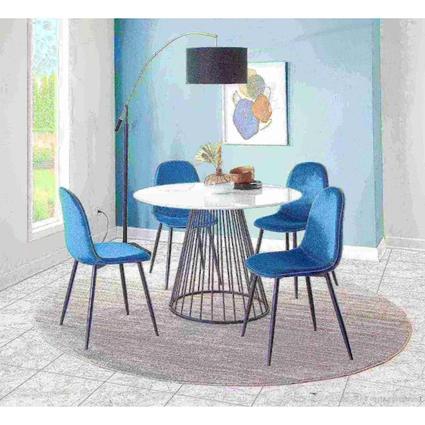 Lumisource Pebble Chair in Black Steel and Blue Velvet, PK 2 - CH-PEBBLE BKVBU2