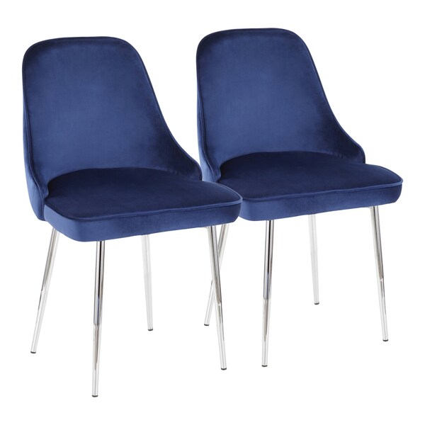 Lumisource Marcel Dining Chair with Chrome Frame and Blue Velvet Fabric, PK 2 - DC-MARCL NB2