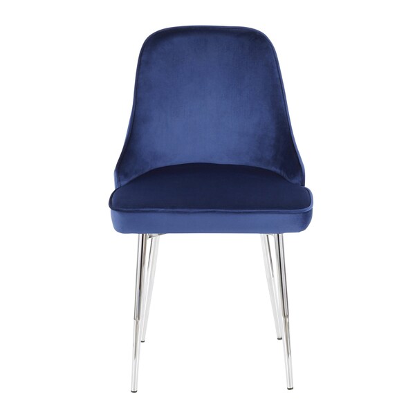 Lumisource Marcel Dining Chair with Chrome Frame and Blue Velvet Fabric, PK 2 - DC-MARCL NB2