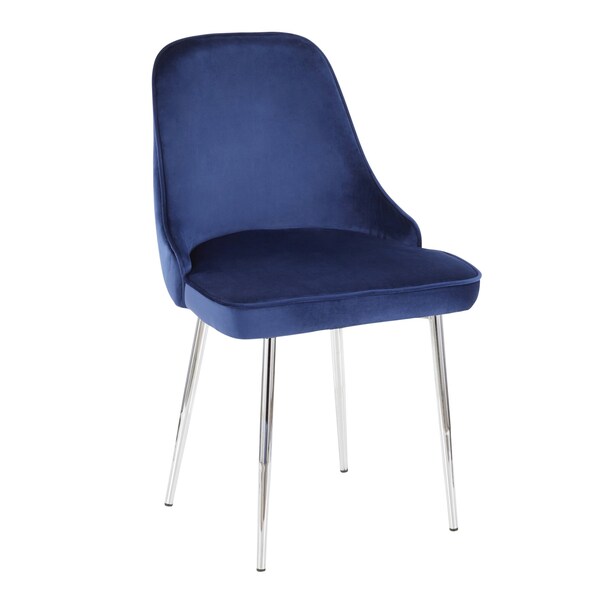 Lumisource Marcel Dining Chair with Chrome Frame and Blue Velvet Fabric, PK 2 - DC-MARCL NB2