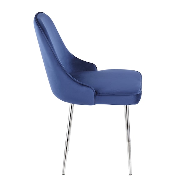 Lumisource Marcel Dining Chair with Chrome Frame and Blue Velvet Fabric, PK 2 - DC-MARCL NB2
