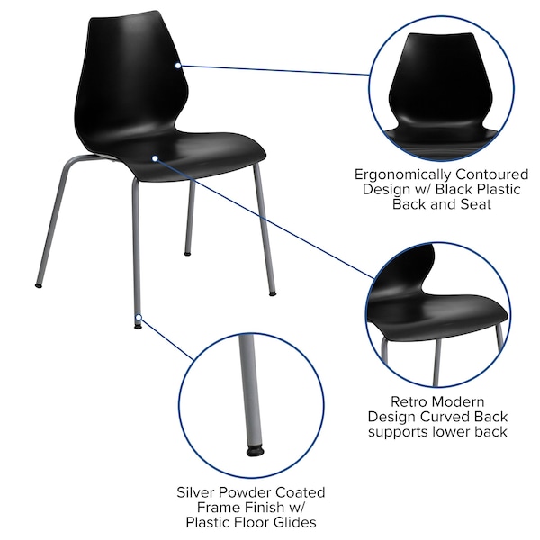 Flash Furniture Stack Chair, Plastic, Black, 17.25" H - RUT-288-BK-GG