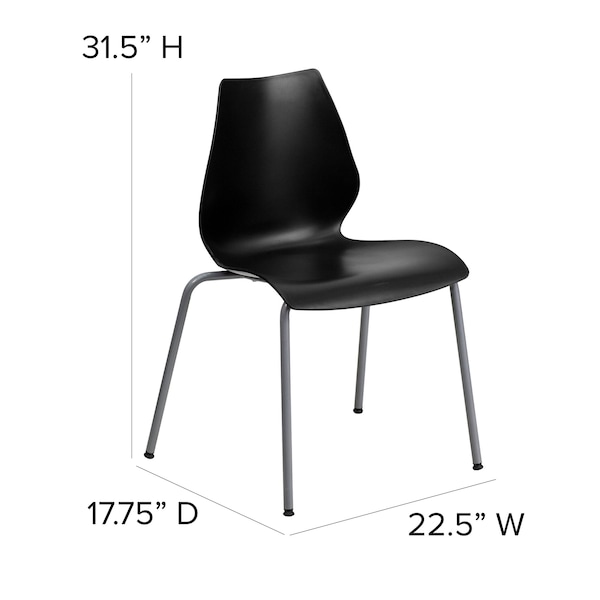 Flash Furniture Stack Chair, Plastic, Black, 17.25" H - RUT-288-BK-GG