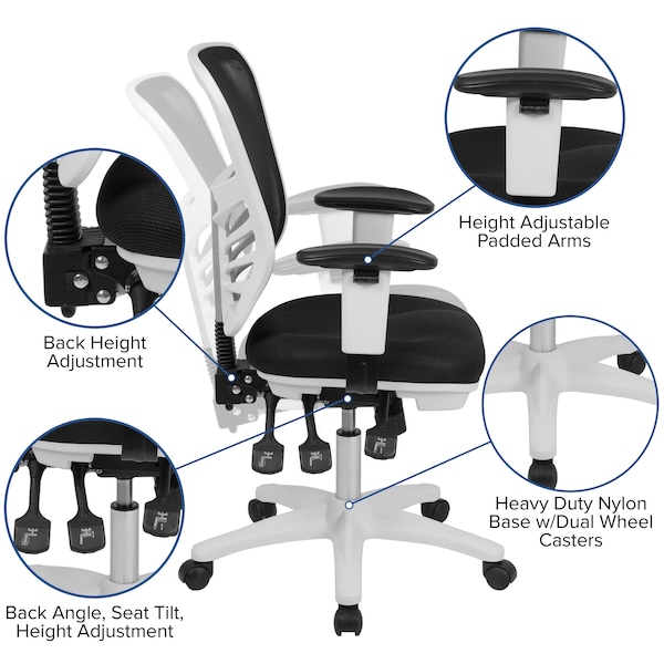 Flash Furniture Office Chair, Mesh, Black Mesh/White Frame - HL-0001-WH-BK-GG