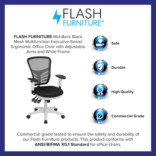 Flash Furniture Office Chair, Mesh, Black Mesh/White Frame - HL-0001-WH-BK-GG
