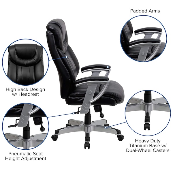 Flash Furniture Hercules Office Chair, Black Back, 30 in W 31" L 48-1/2" H, Height and Width Adjustable Padded - GO-1534-BK-LEA-GG