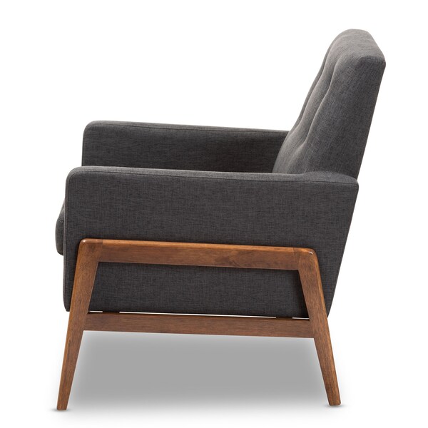 Baxton Studio Perris Dark Grey Upholstered Walnut Wood Lounge Chair - 150-8742