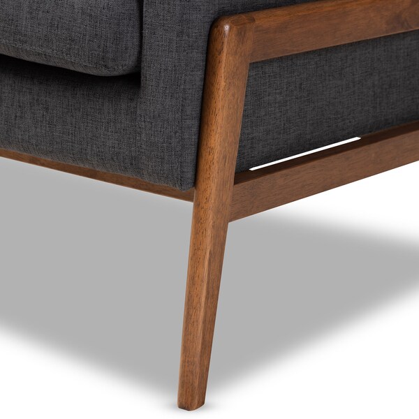 Baxton Studio Perris Dark Grey Upholstered Walnut Wood Lounge Chair - 150-8742