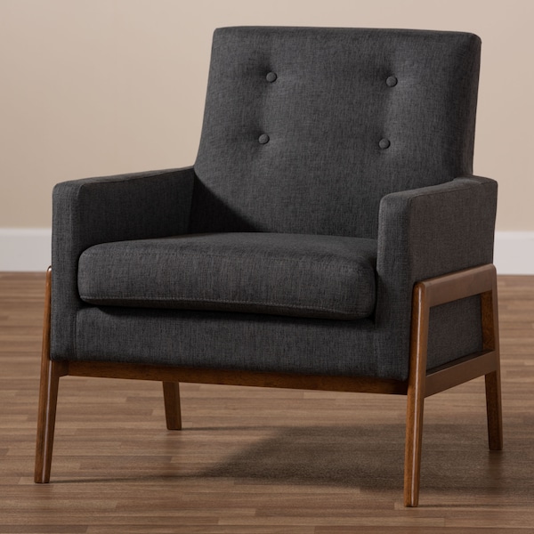 Baxton Studio Perris Dark Grey Upholstered Walnut Wood Lounge Chair - 150-8742